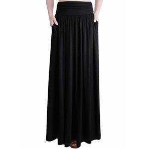 TRENDY UNITED Women's High Waist Rayon Spandex Shirring Maxi Skirt Pockets Sz L